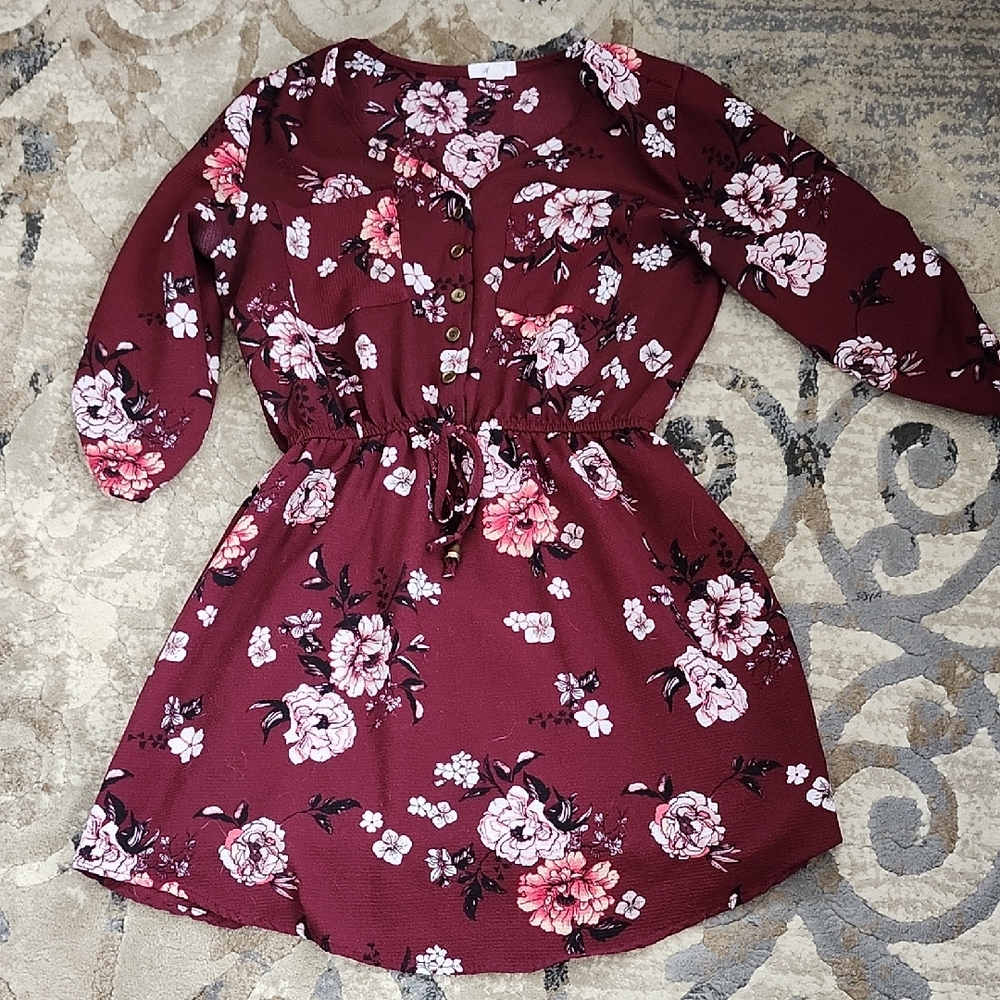 💙Ardene Size S - Beautiful NEW Burgundy Floral Patterned Dress (Lined) - Picture 1 of 5
